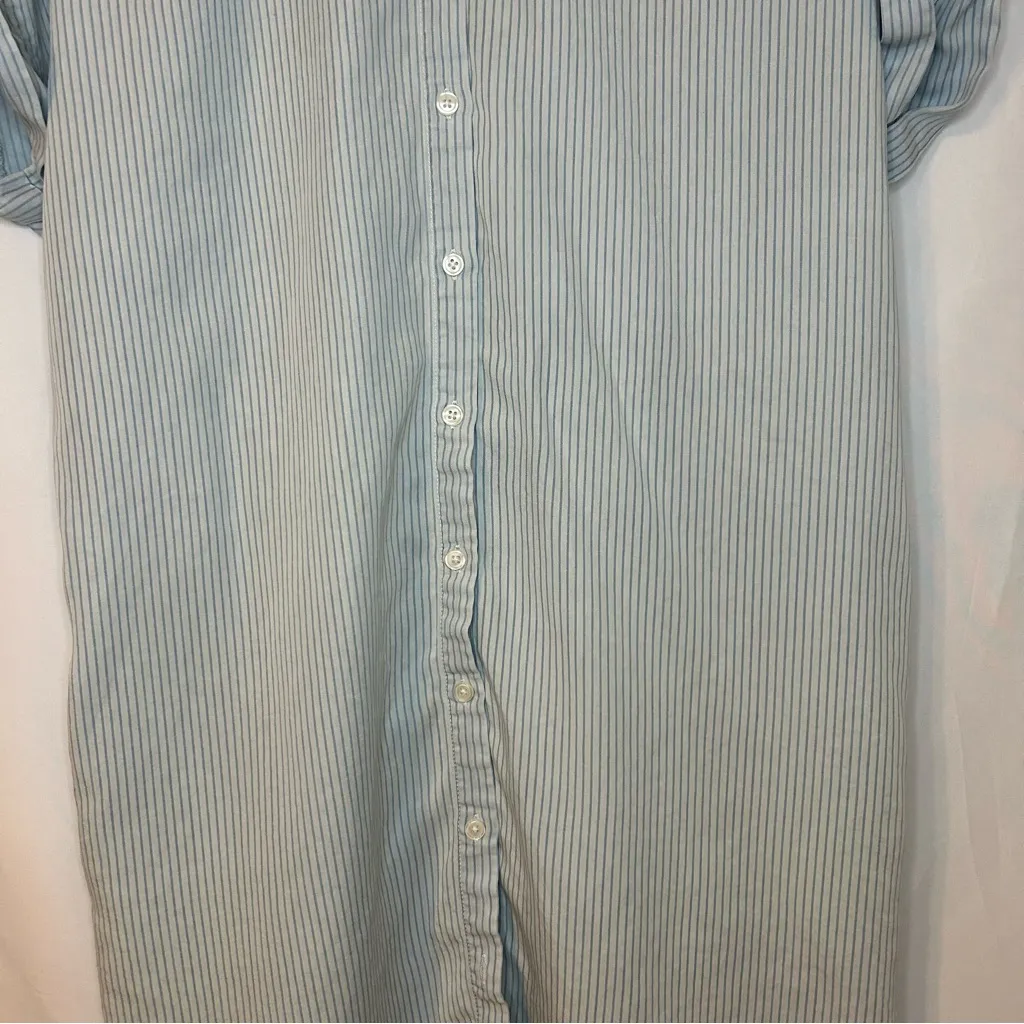 Thread + Supply long shirt short Sleeve button Down striped‎ Large Pocket Tencel Blue - Image 3