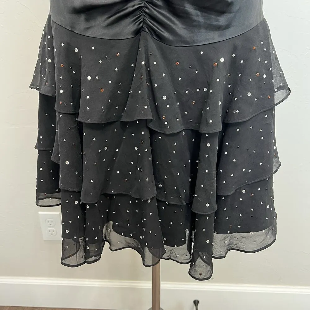 Vtg Betsey Johnson Evening Sz 6 Silk Dress Whimsigoth Tiered Bling Sexy Ruched - Image 5