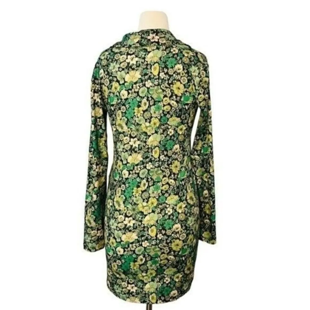 ZARA Floral Vibrant Green Print Collared Mini Dress Fall Autumn Size S NEW - Image 4