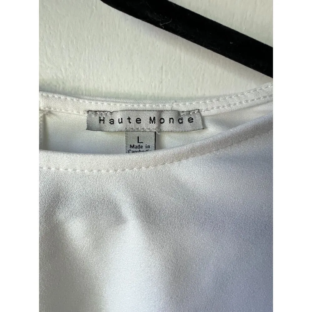 Womens white large blouse solid fresh short sleeve top casual L - Image 8