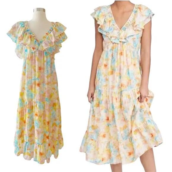 ROLLER RABBIT Ondine Dress Sandrio Floral Multicolor Pastels Cotton Silk Small - Image 1