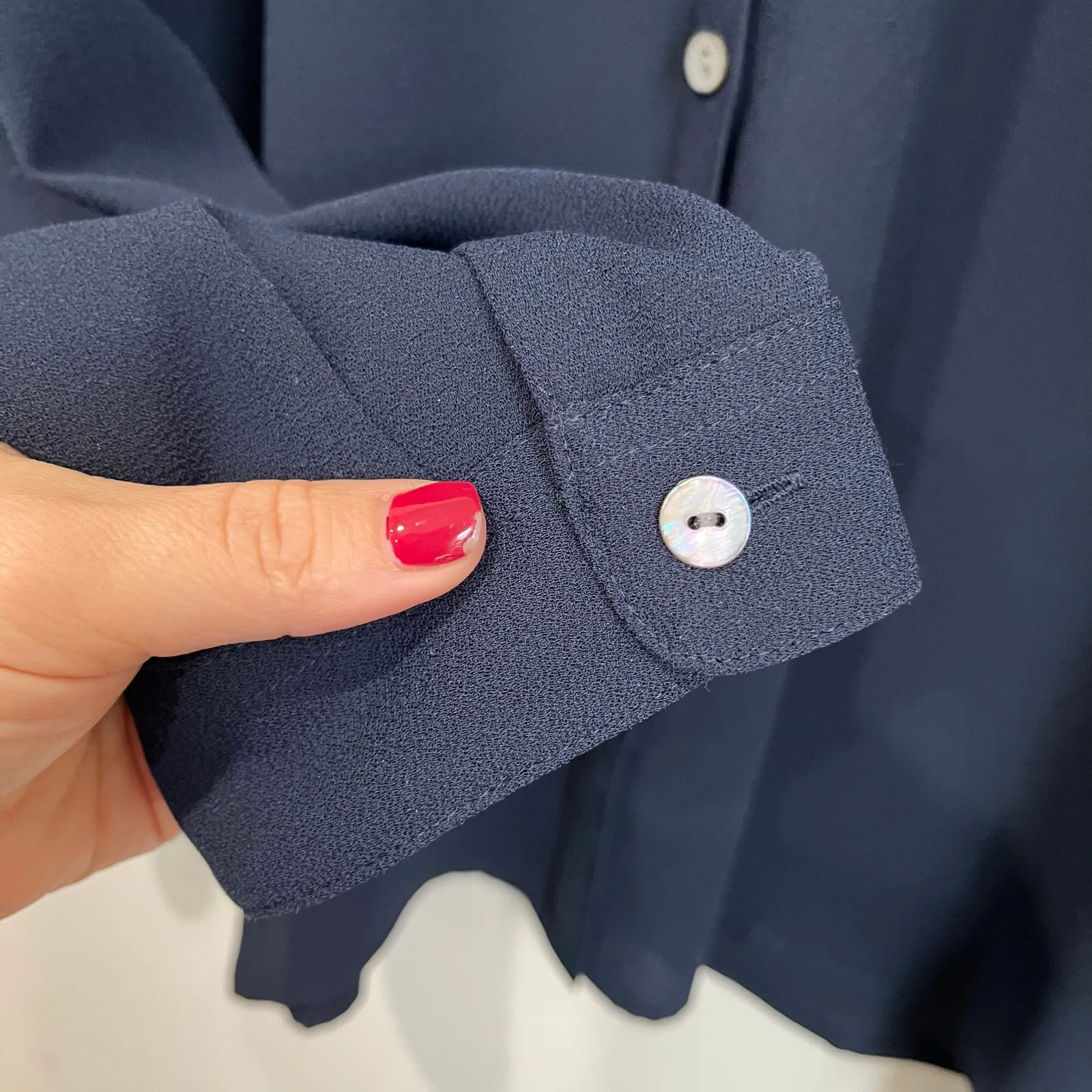 J. Jill Navy Button Down Blouse Soft Long Sleeve Work Office Top L Blue Size L - Image 6