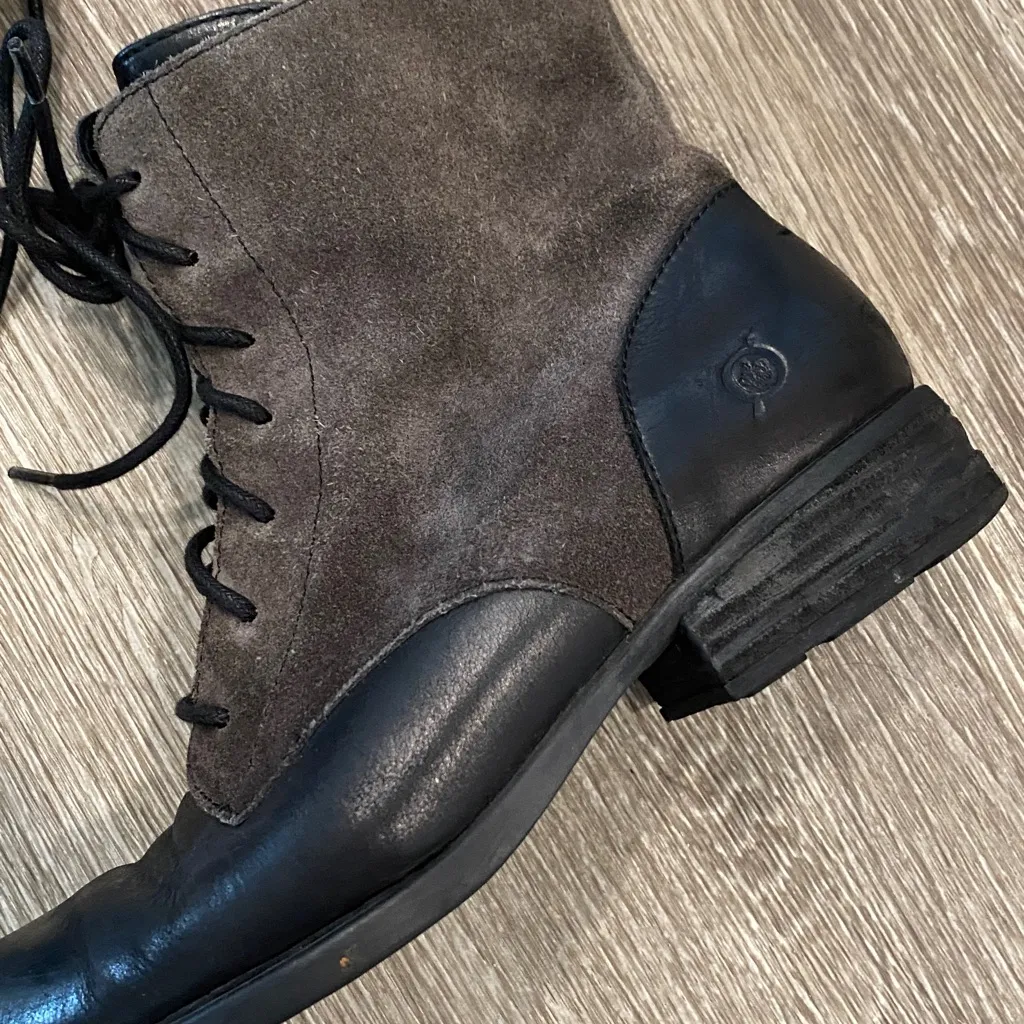 Born y2k black leather lace up grunge combat boots with brown suede 7 - Image 2