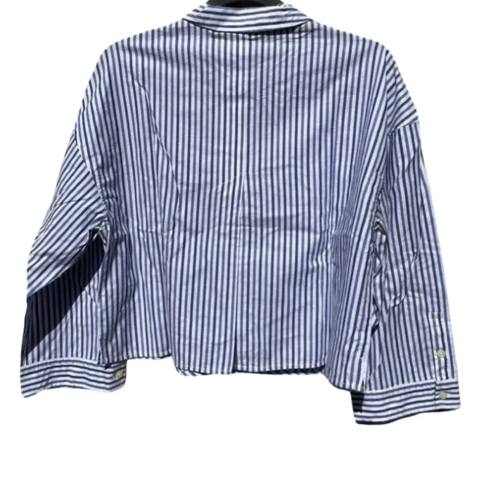 NWT Everlane Women PJ Top Shirt Medium Striped Woven Cotton Boxy White Blue S - Image 6