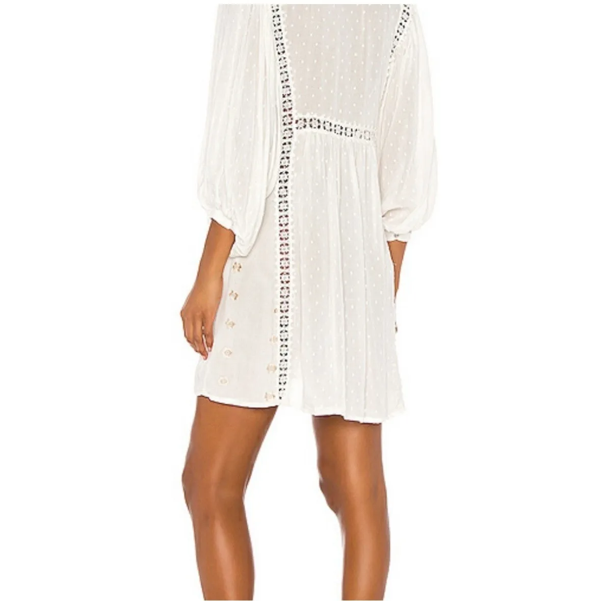 Free People Charlotte Tunic Dress Size Small Swiss Dot Embroidered Ivory Boho ! - Image 2