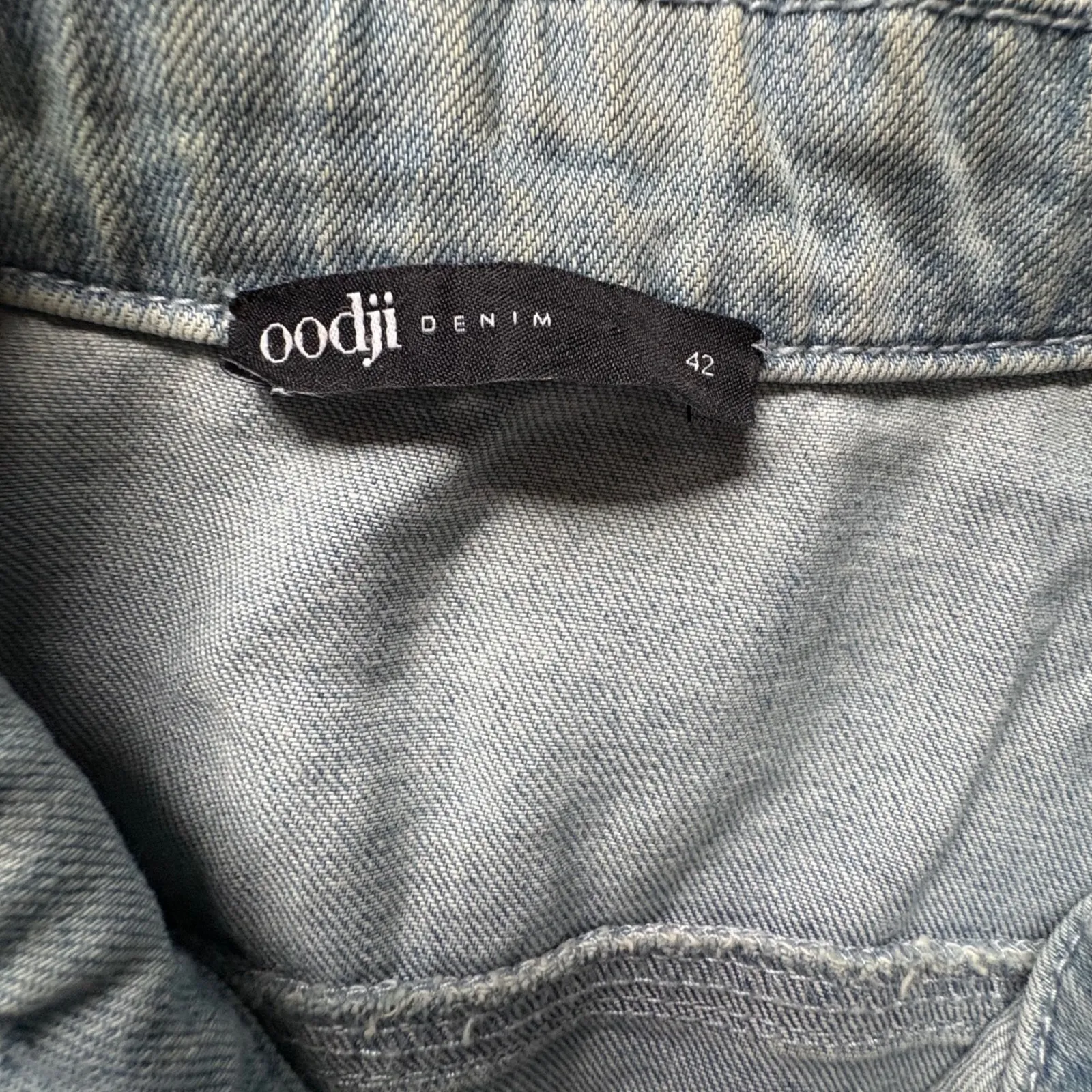 Oodji Denim Jacket White Crochet Lace Long Sleeves Distressed Women Size 42‎ Blue - Image 8