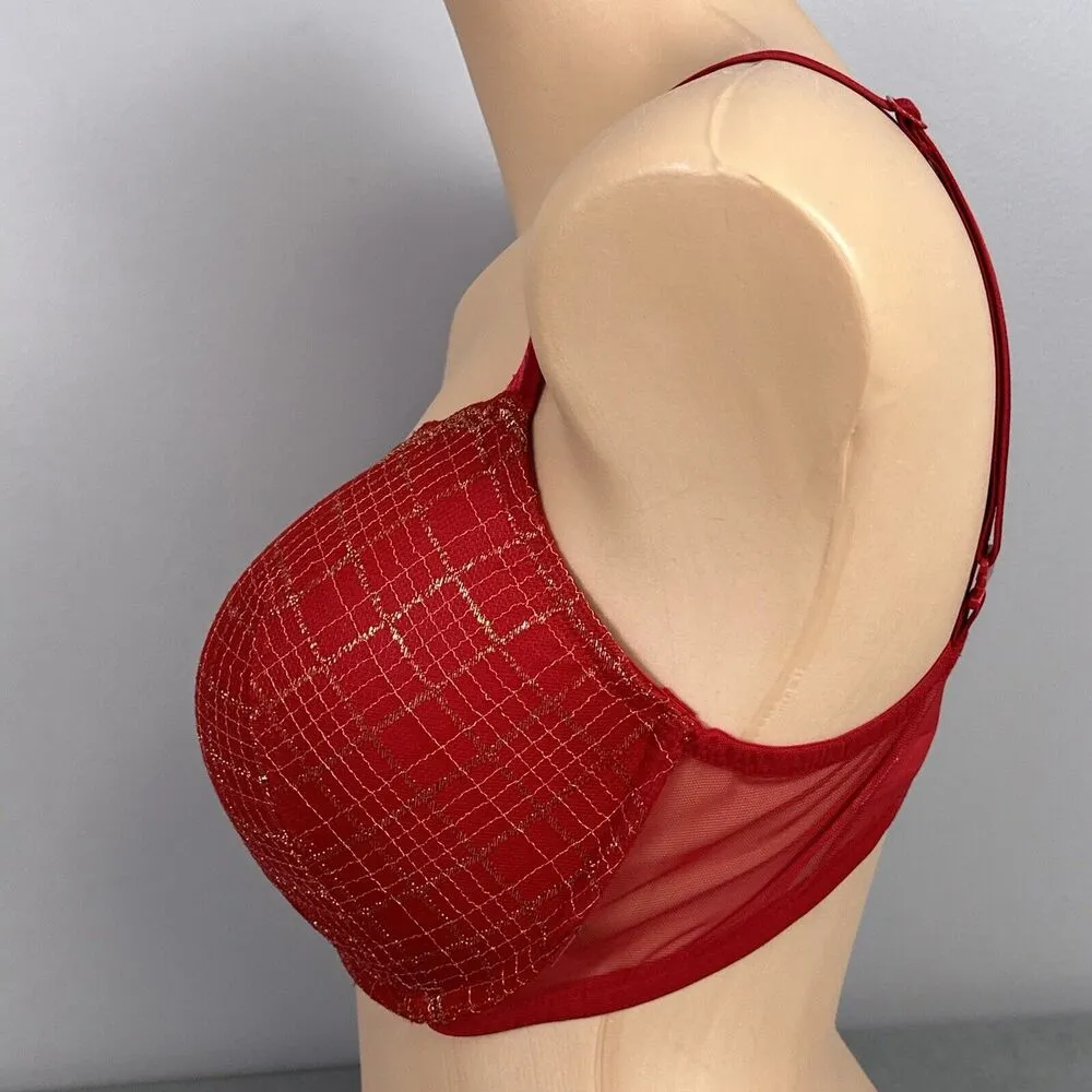 New Victoria’s Secret Push Up Bra Size 38DD Red Gold Underwire Lined Molded NWT - Image 5