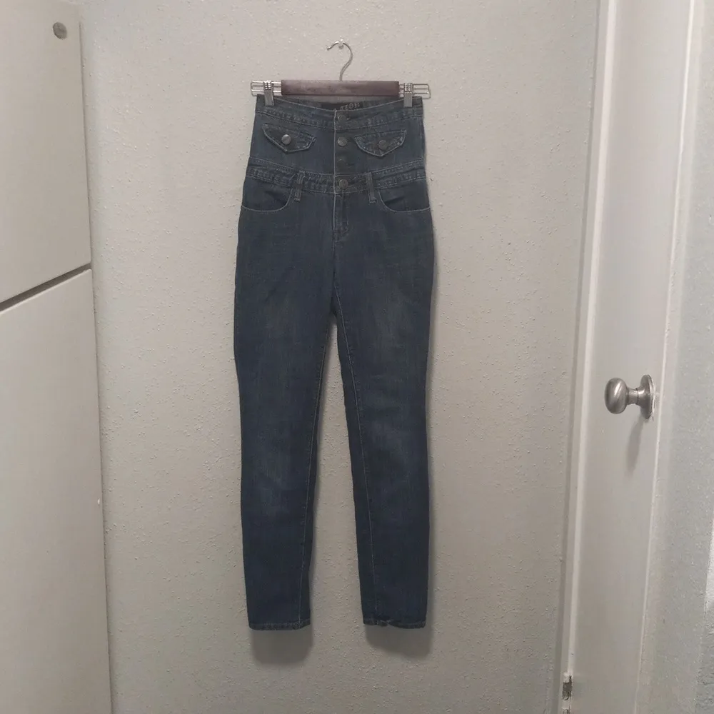 C.TTON Style Denim 5 24x31 SUPER XTRA High Waisted Dark Wash Button Fly Jeans Blue Size 24 - Image 7