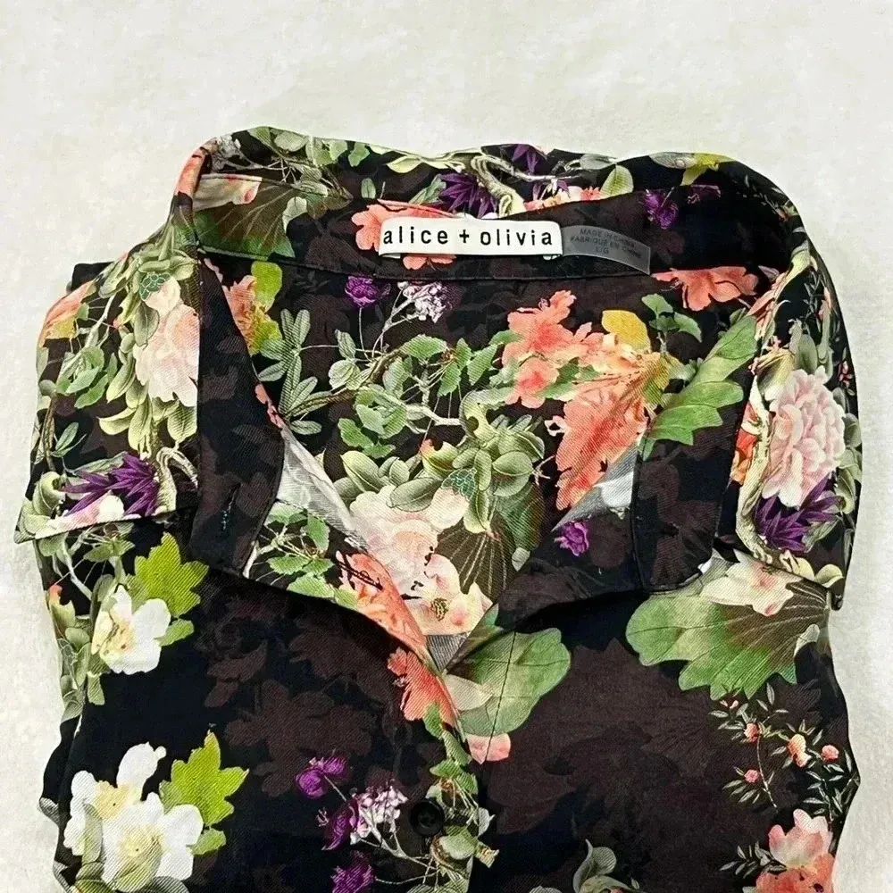 Alice + Olivia Floral Print Longline Button Down Viscose‎ Shirt sz L - Image 11
