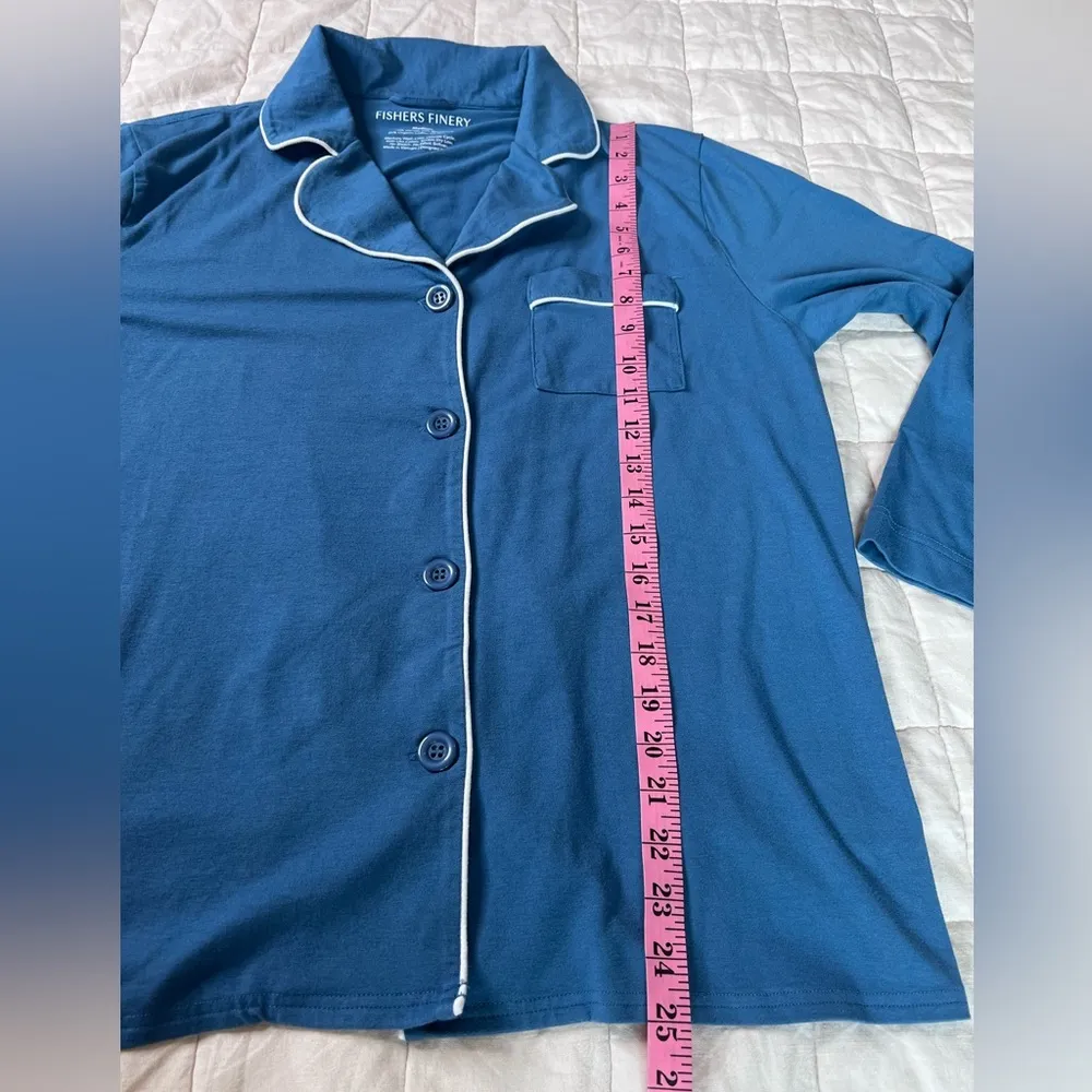 Fishers Finery Blue Bamboo & Organic Cotton Blend Pajama Top - Image 4