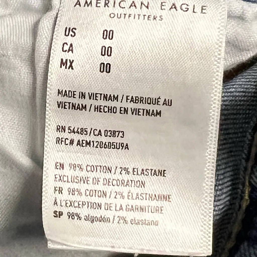 American Eagle Hi-Rise Shortie Jean Short Super Stretch Cutoff - Size 00 - VGUC - Image 9