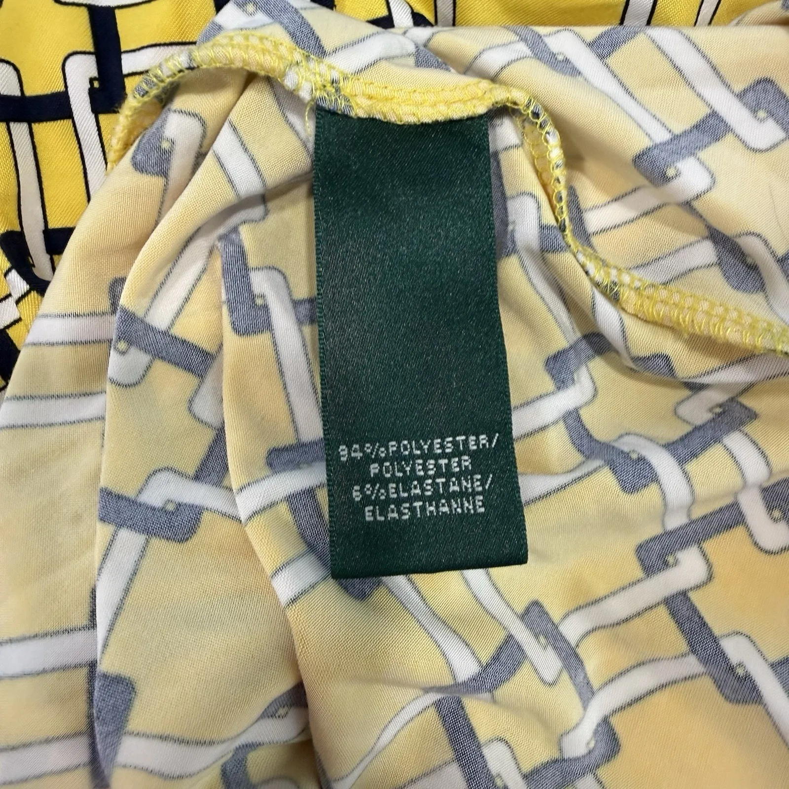 Ralph Lauren Yellow Lattice Faux Wrap Half Sleeve Stretch Sheath Dress Size 8 - Image 11