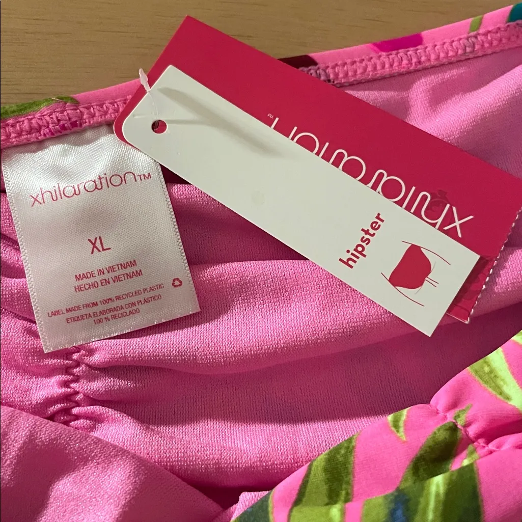 B3 New Xhiliration Swimsuit Bikini Bottoms Hipster Pink Tropical Print Size XL - Image 3