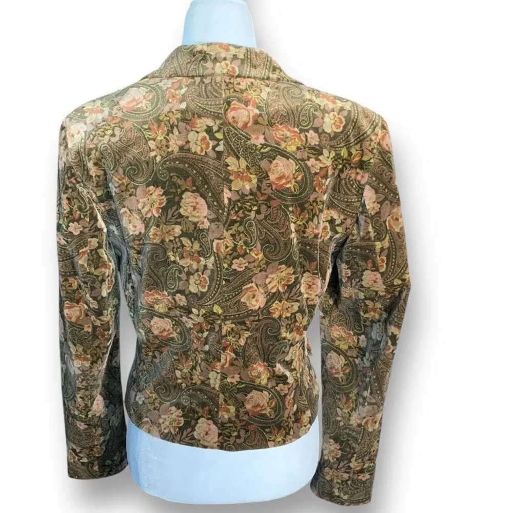 Vintage Brown Dark Floral Paisley Tailored Blazer Jacket Size 10 Made in USA Brown - Image 4