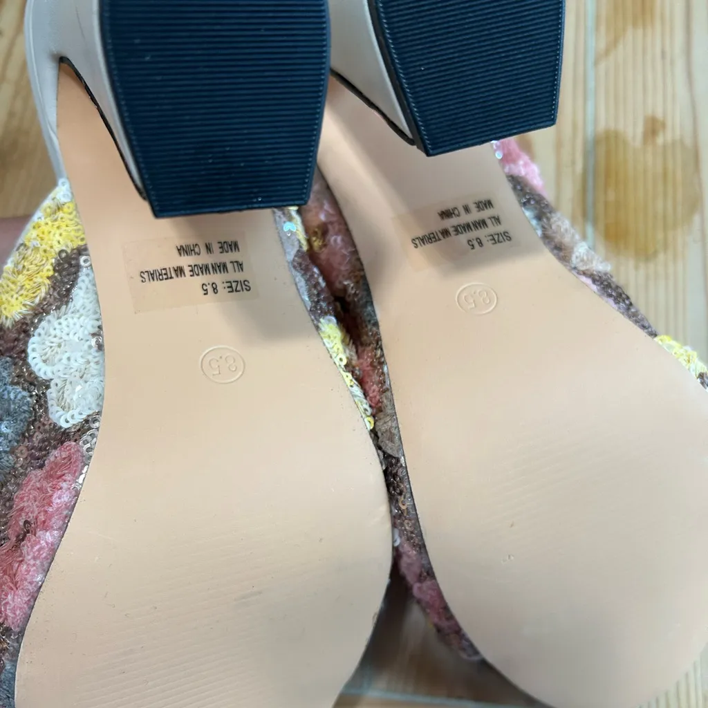 NWOB Lulus Callixta Pink Bone Floral Sequin Slide Heels – Size 8.5 - Image 7