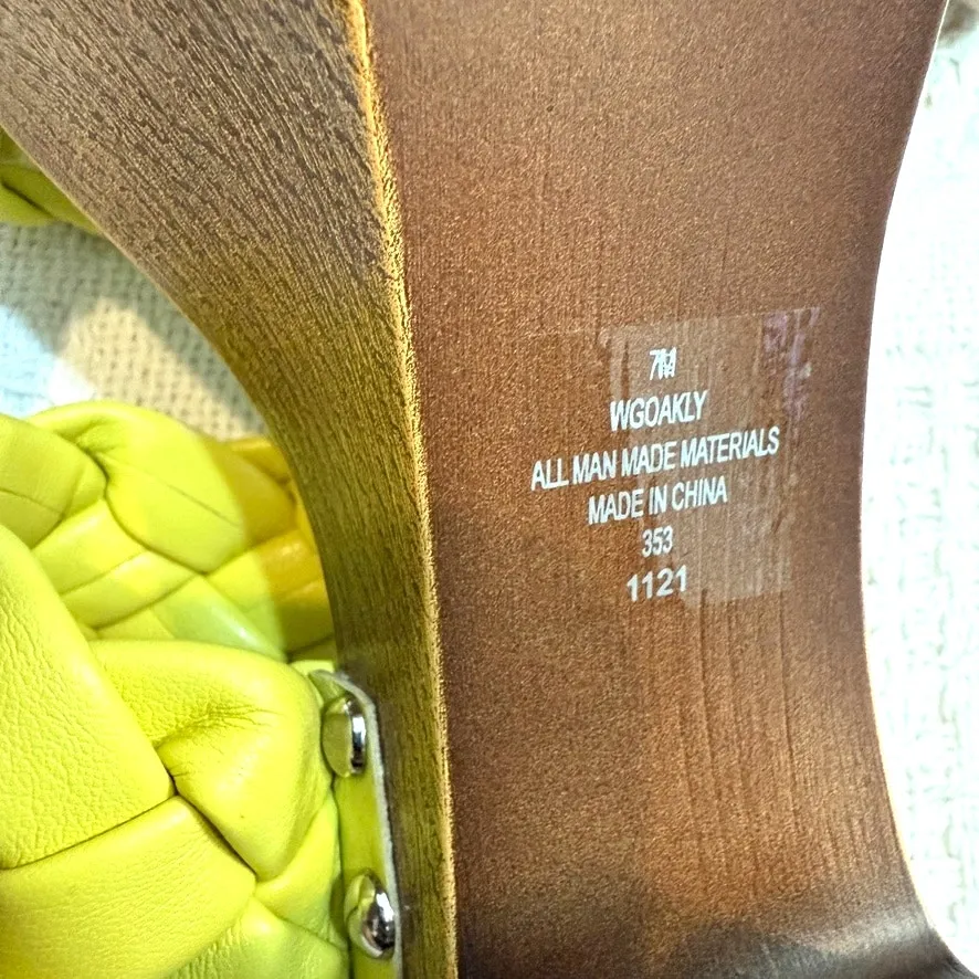 new Guess Oakly 7 platform neon faux wood braided heels sandals 2939 - Image 2