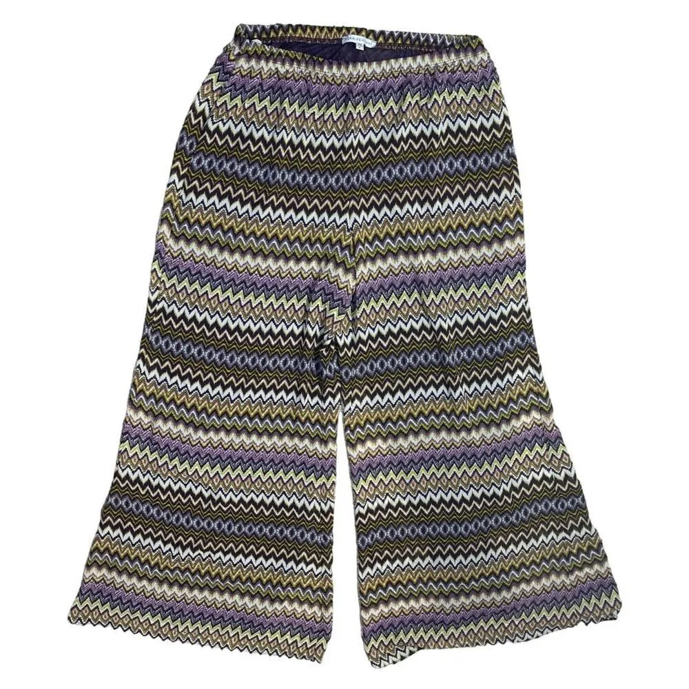 Annalee + Hope Palazzo Pants Elastic Waist Chevron Purple Gold Size L Large - Image 3