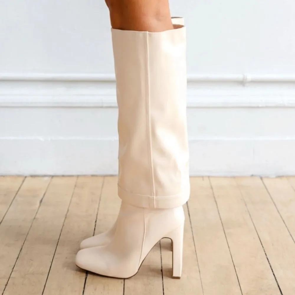 Lulus Square Mouth Ivory Boots(Size 7) - Image 2