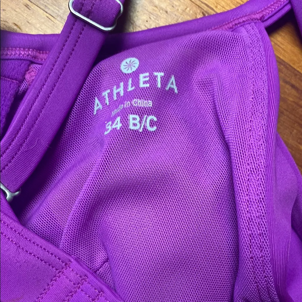 Athleta Vibrant Purple Bikini Top with Colorful Patterned Bottom - Image 2