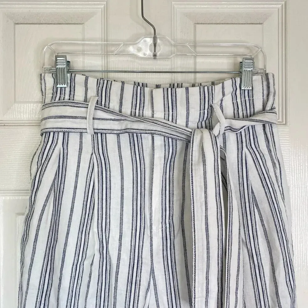 MADEWELL Linen-Cotton Paperbag Pants in Dark Baltic Stripe Size 4 Beachy Summer - Image 6