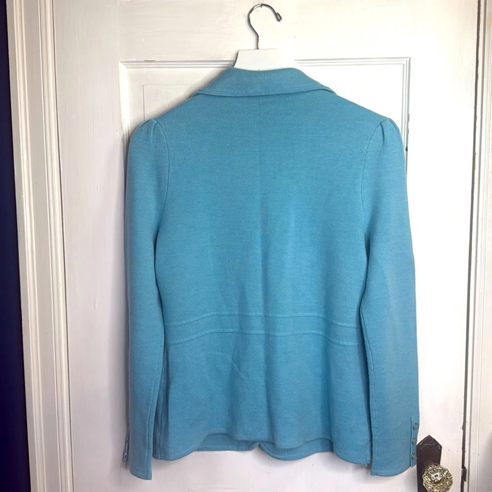 Talbots Blue 100% Merino Wool Sweater Knit Blazer Jacket W1188 Sz S - Image 8