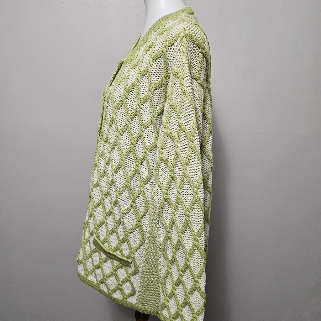 Aran Crafts Green Irish Knit Large Cardigan – Heritage Wool Lattice Cottage - Image 3
