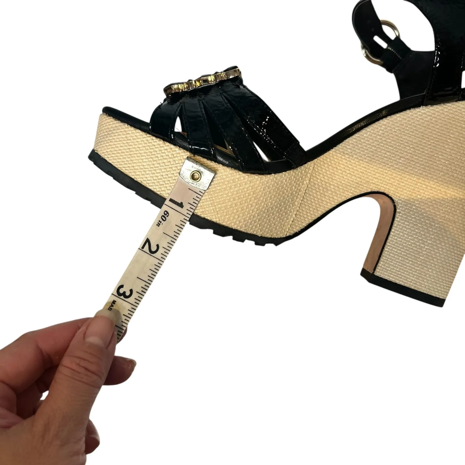 Donald Pliner Galatea Black Patent Leather Platform Wedge Ankle Strap Sandal 8.5 - Image 11