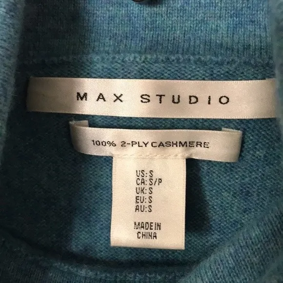 Max studio blue pullover turtle neck 100% 2 ply cashmere sweater top small - Image 6