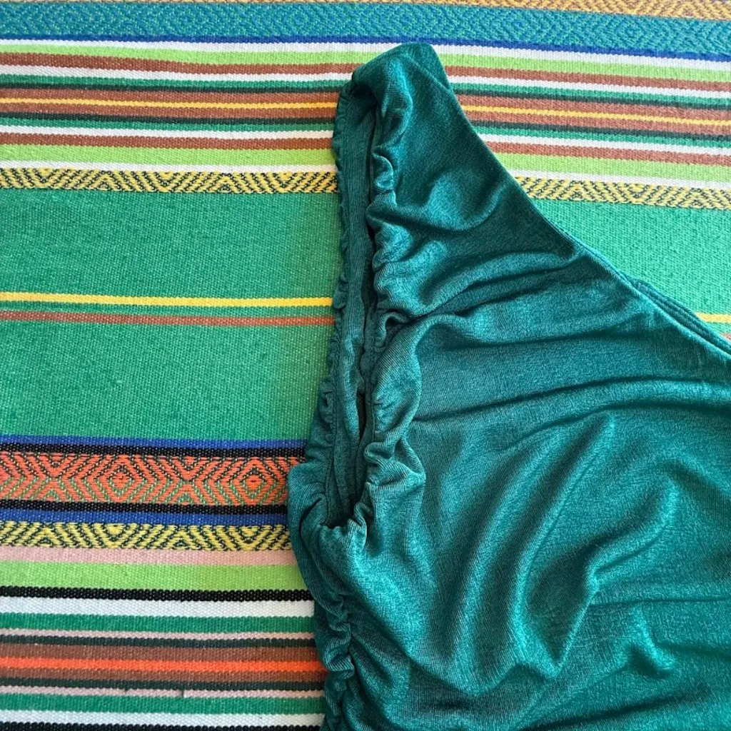 Endless Blu One Shoulder Asymmetrical Ruched Midi Dress in Blue Green size M Size M - Image 7