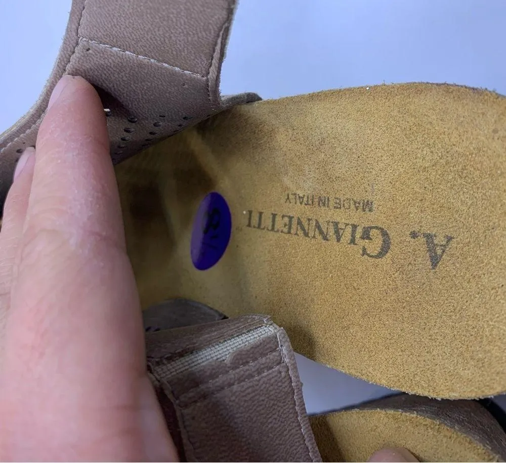 A.Giannetti size 8.5 wedge sandals slingback Tan suede leather made in Italy - Image 8