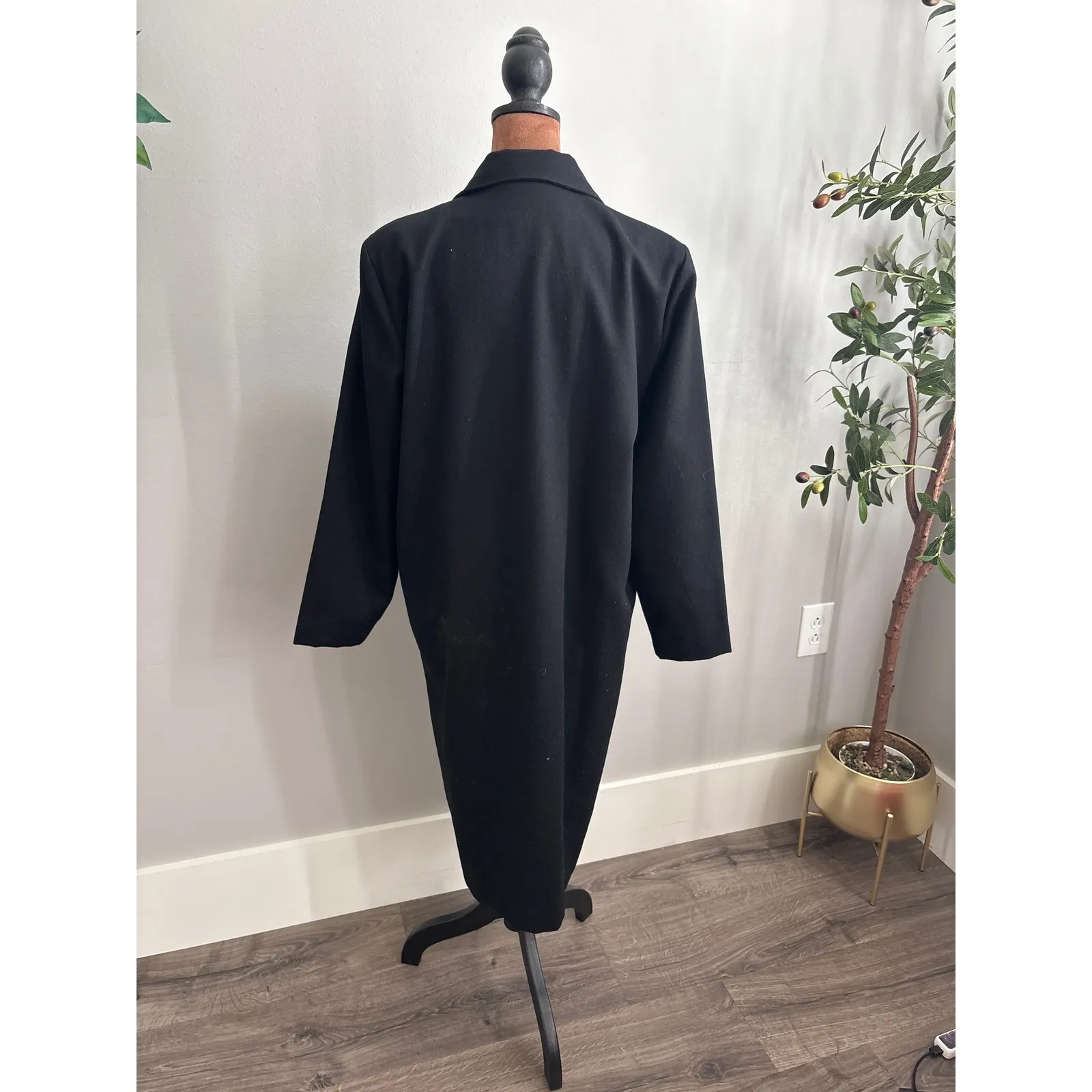 Vintage DYNASTA Black Button Front Coat Dress Women's Size 48 Made In Greece - Image 3