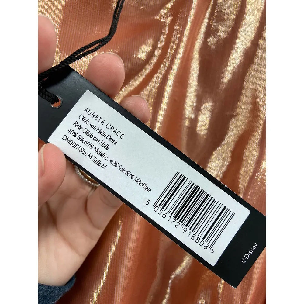 Olivia Von Halle x Disney Aureta Grace Silk Lurex Metallic Mid-Length Dress NWT - Image 8