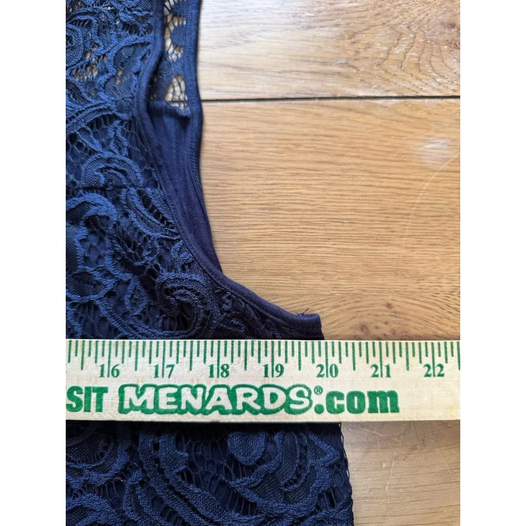 Adrianna Papell Women's XL Blue Lace Overlay Stretch Sleeveless Tank Blouse‎ - Image 4