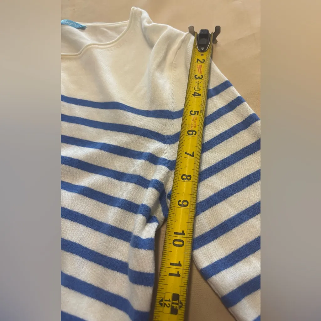 J Mclaughlin Crewneck Sweater Womens Medium Cream & Blue Stripe Long Sleeve - Image 11