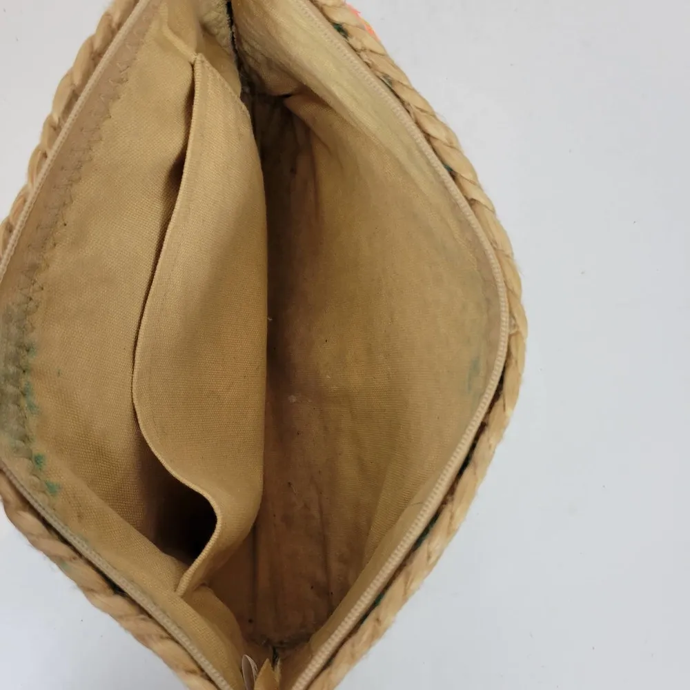 Francesca's Womens Clutch Bag Turquoise Santorini Woven Straw Colorful Tassel - Image 8