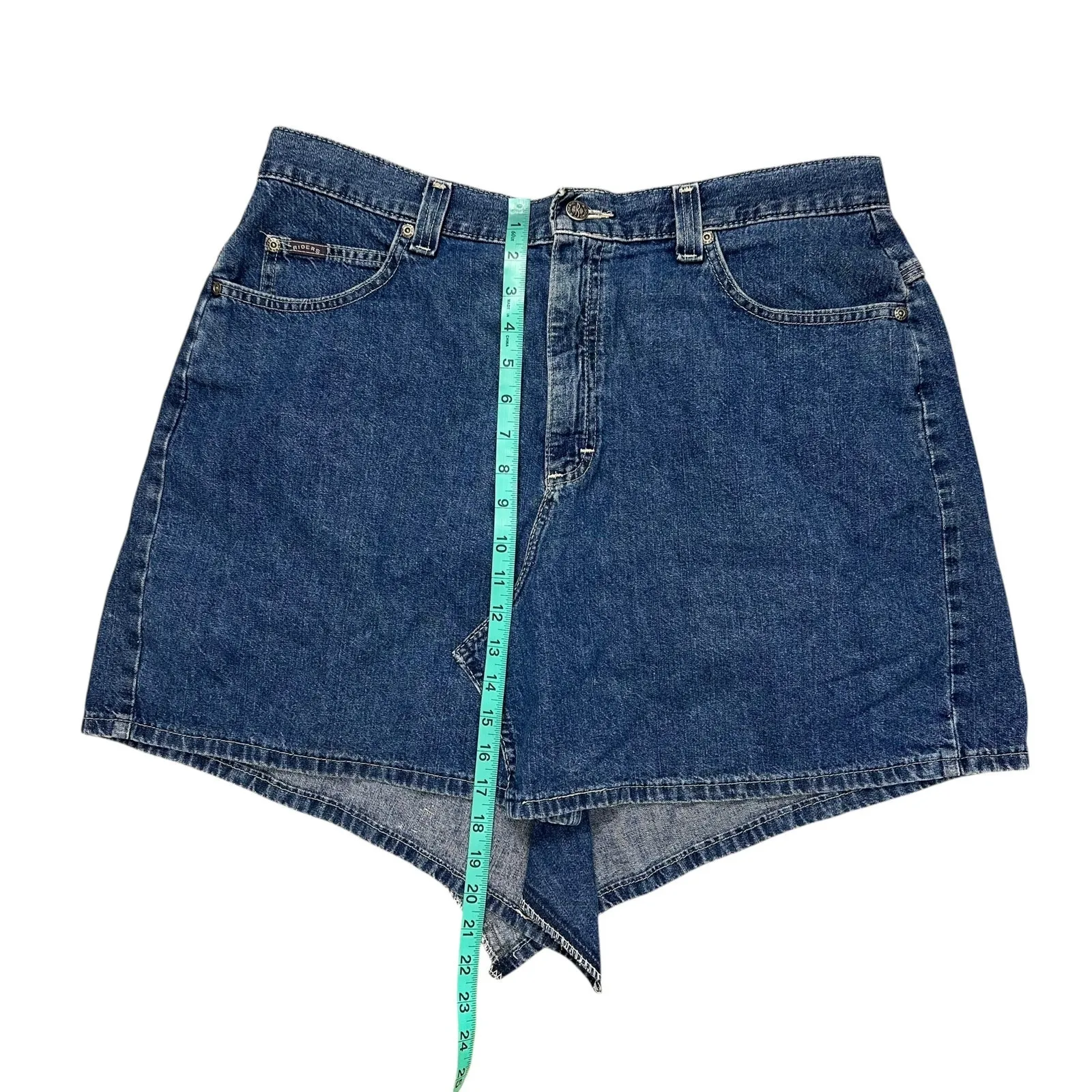 Vintage 90s Riders Ridig Medium Wash Denim Asymmetric Skirt Sz 34 Waist - Image 11