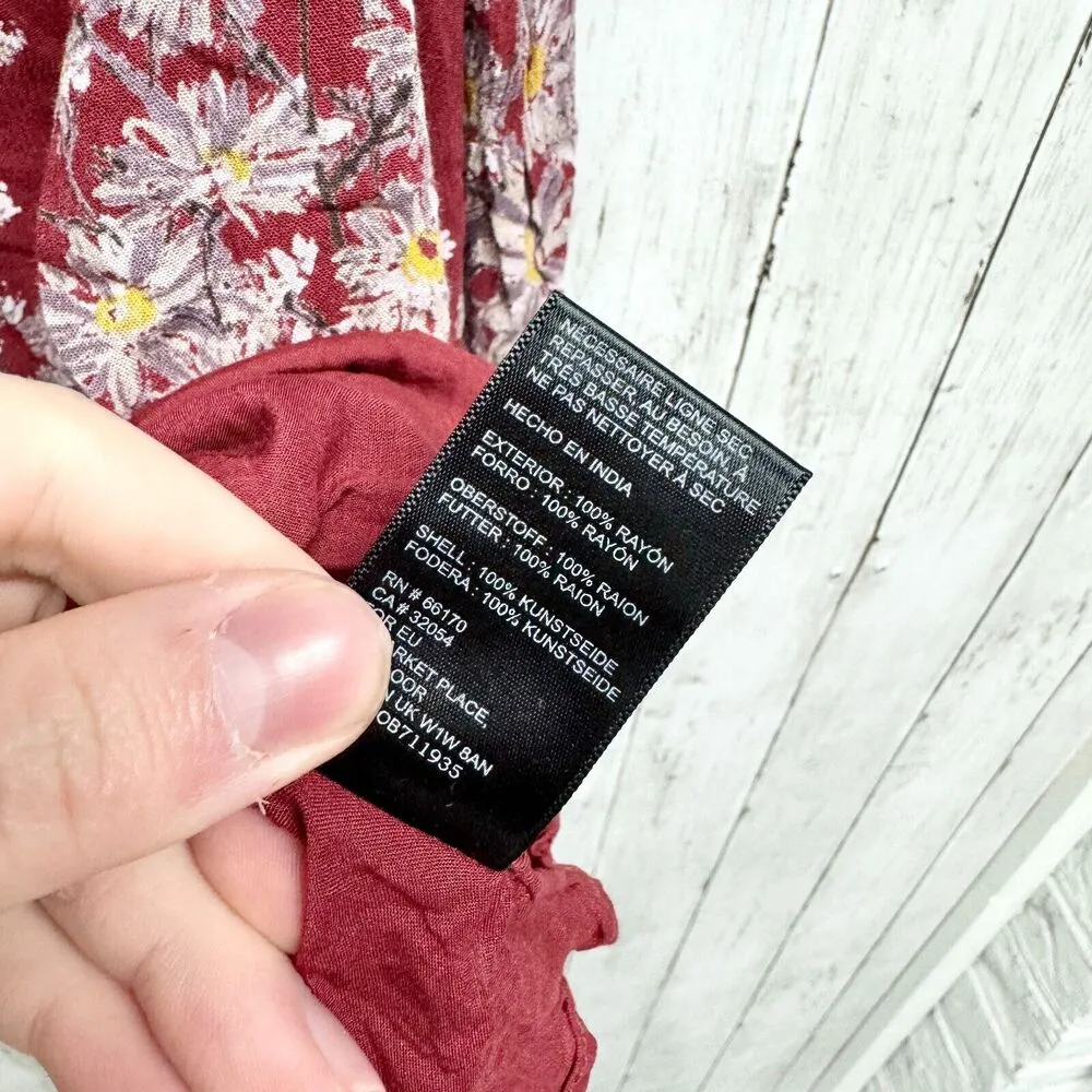 ECOT'E Top Women Double Cold Shoulder Long Sleeve Floral Red Strapless Rayon - Image 4