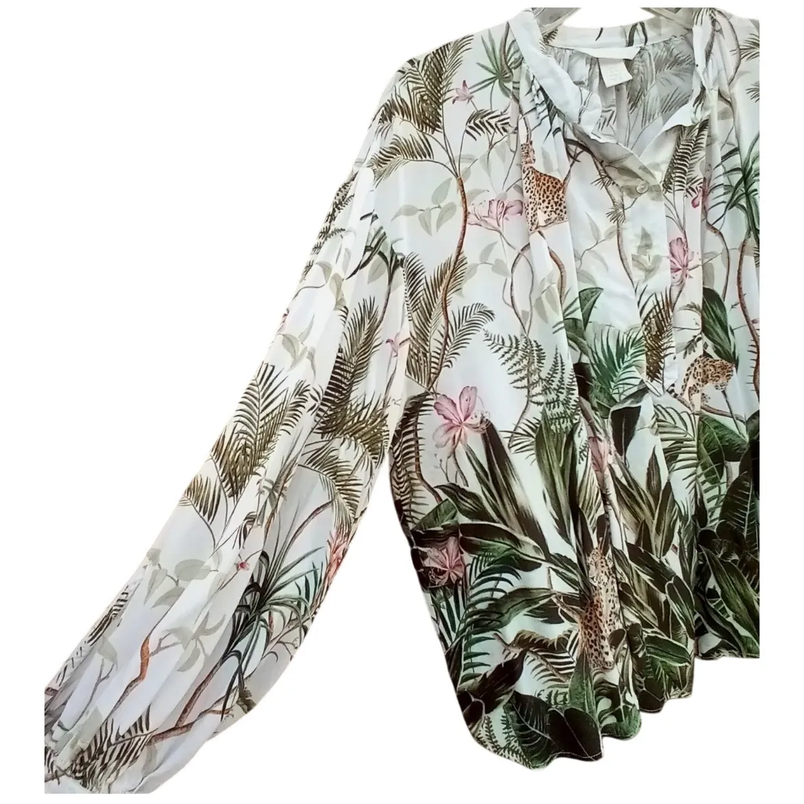 H&M Women's Jungle Blouse NWT 14 Animal Print Jaguar Cat Oversized Tropical - Image 8