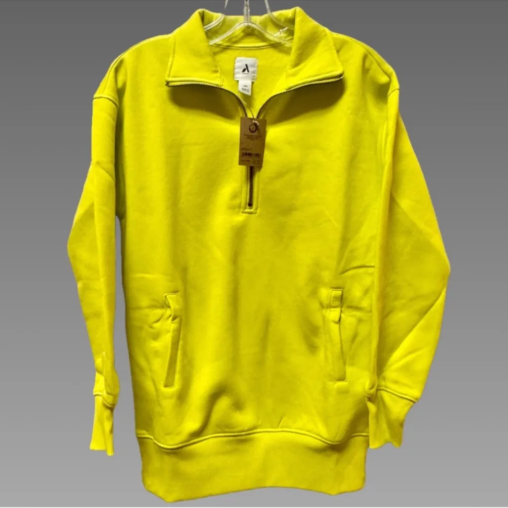 NWT Amazon Aware Relaxed Fit Half Zip Tunic Sweatshirt Neon Lime – XXS Yellow - Image 2