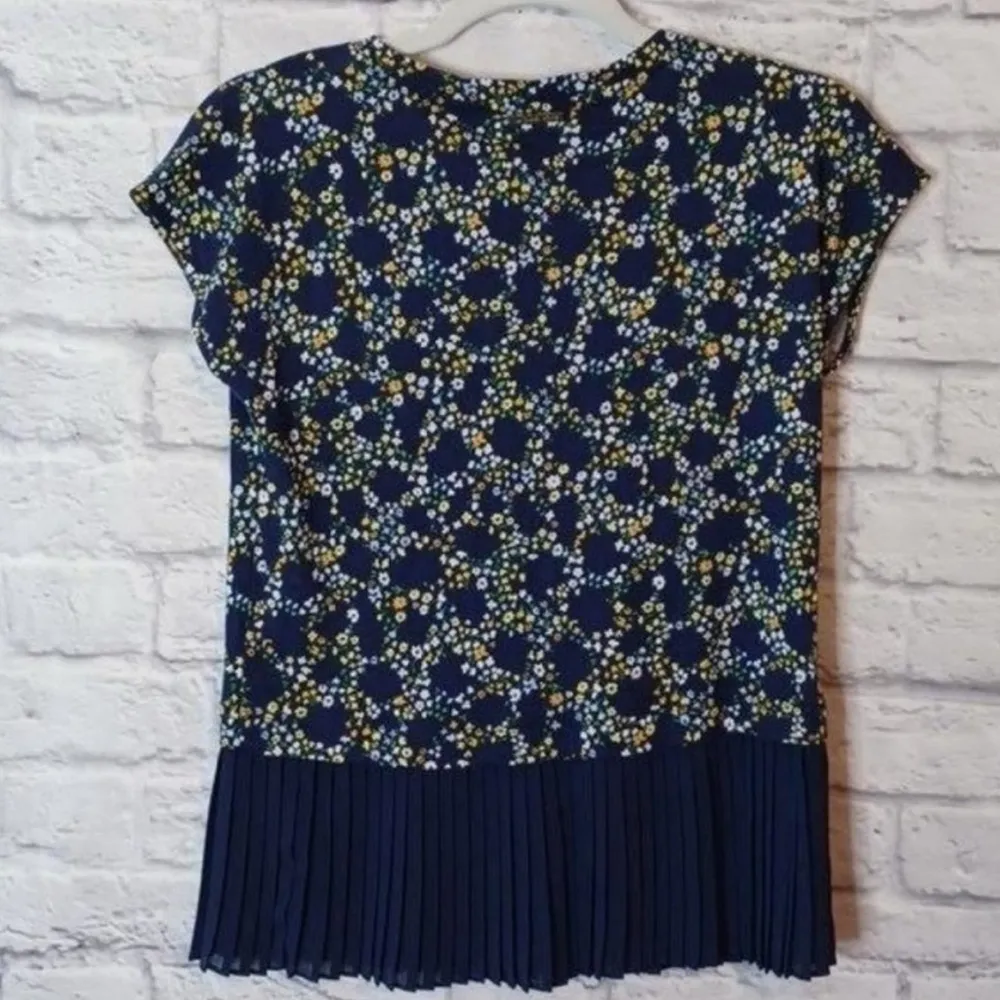 Michael Kors - Navy Floral Blouse - pleated hem - Image 2