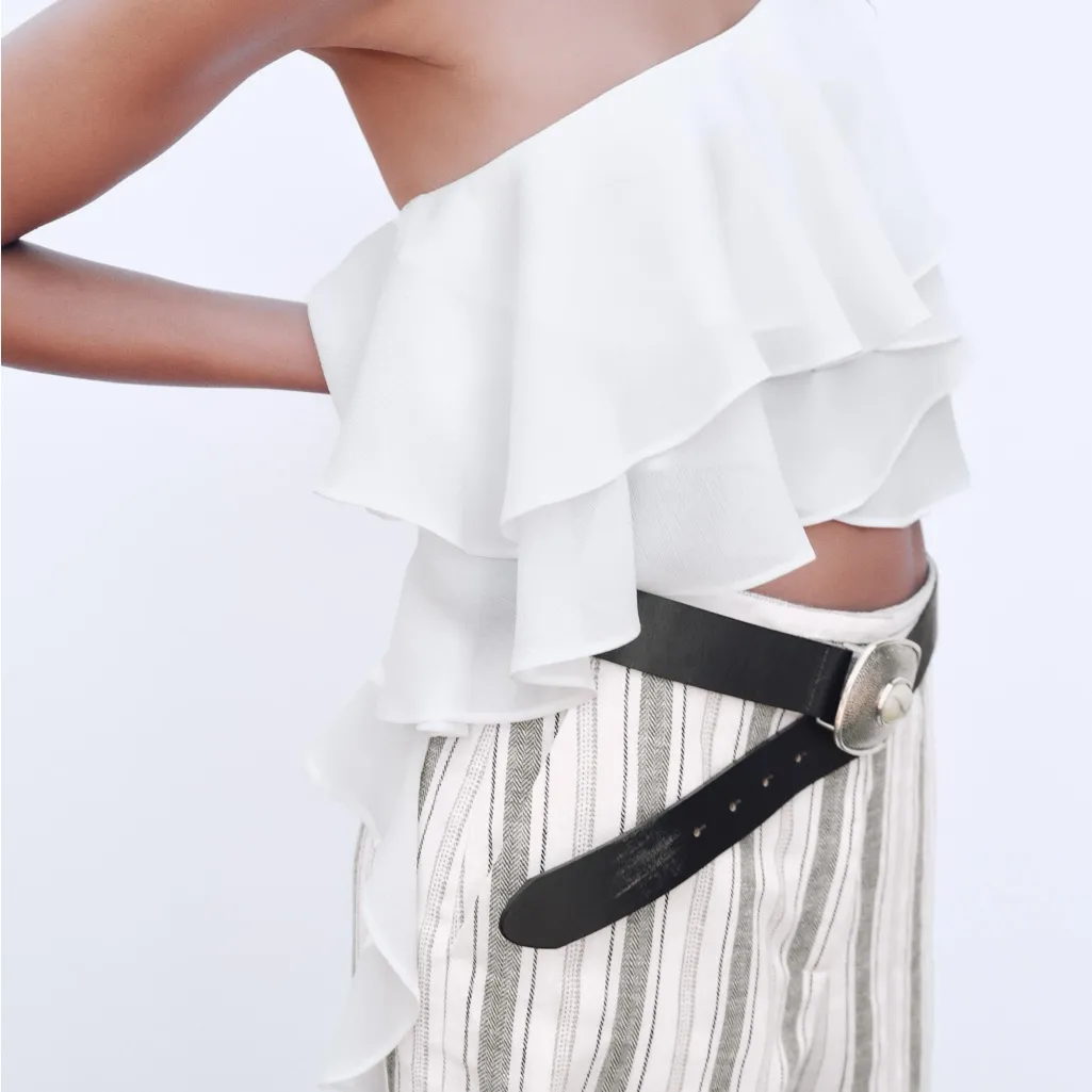 Zara White Ruffled One Shoulder Top - Image 4