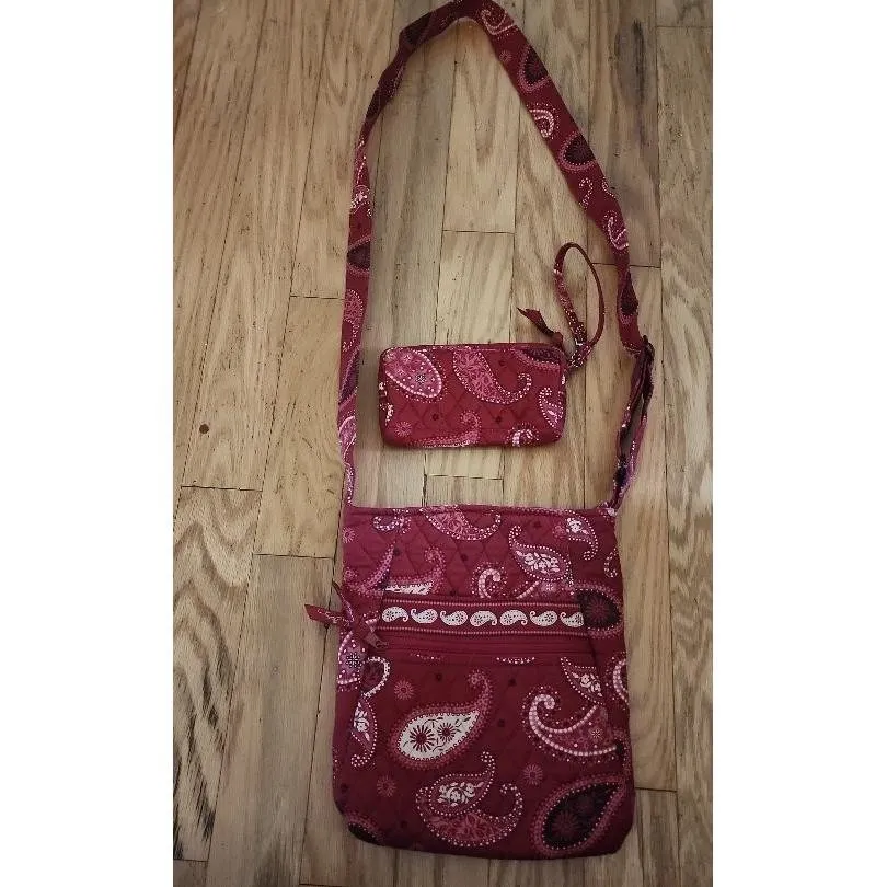 Vera Bradley Crossbody Bag Wristlet Set Womens Red Paisley Quilted Matching Boho - Image 3