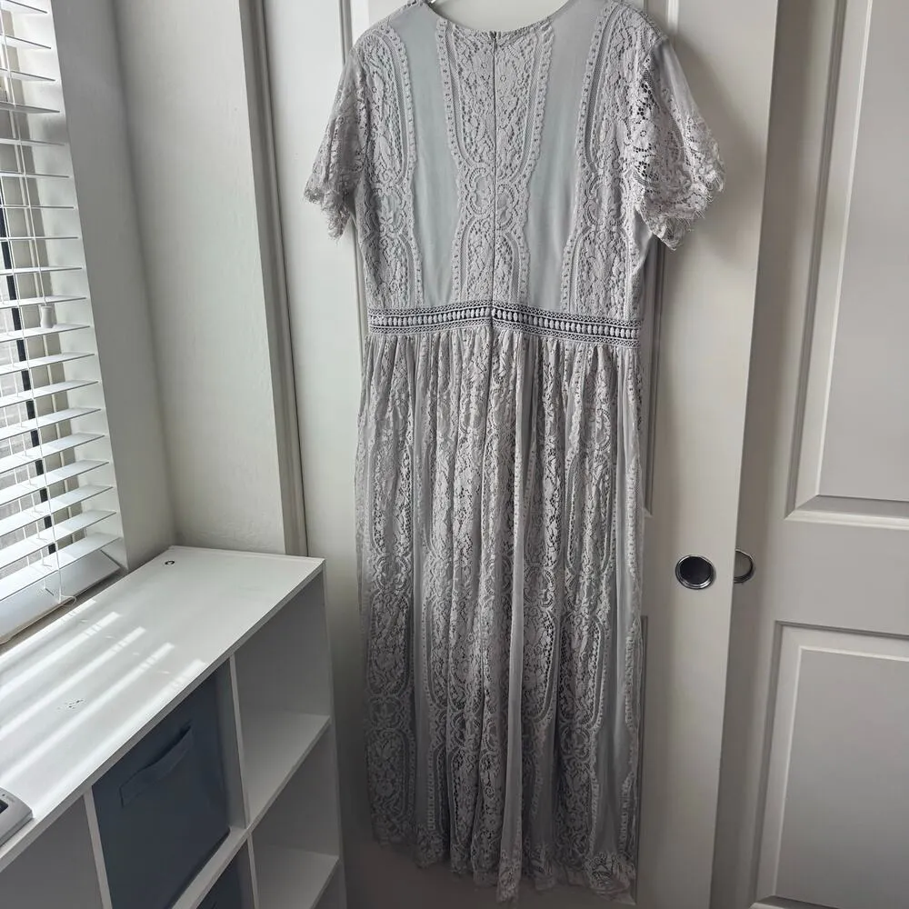 Grey Lace Formal Maxi Dress 2X Gray - Image 6