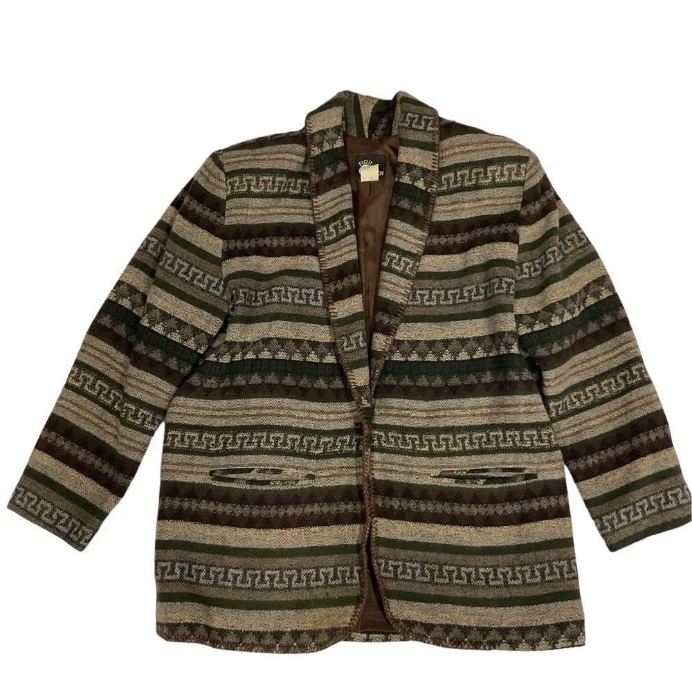 Vintage First Option Women's One‎ Button Blazer Jacket Tan Brown Western Aztec M Size M - Image 5