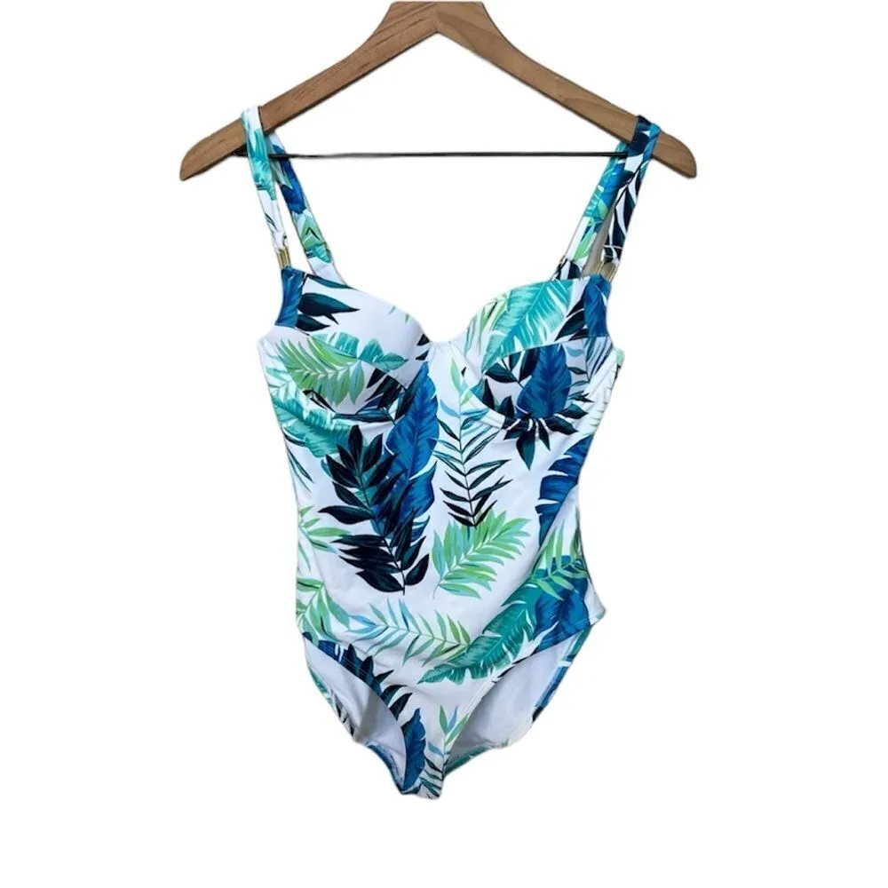 NWT Peyton and Parker One Piece Swimsuit White Blue Tropical Floral Size Small White - Image 2