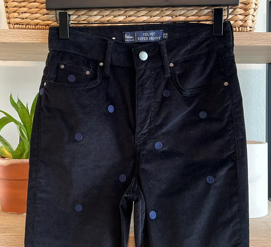 Boden High-Rise Velvet Super Skinny Dot Embroidered Pant, 4 - Image 2