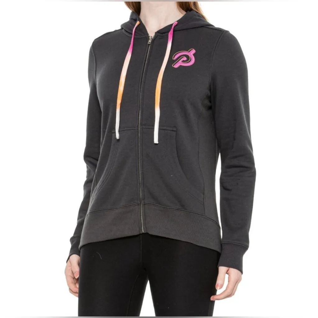 PELOTON ultimate fleece full zip hoodie black charcoal logo tie dye XL EUC - Image 9