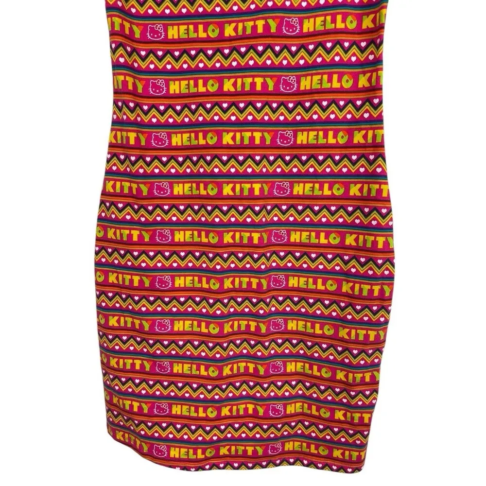 VTG Sanrio Hello Kitty Colorful All Over Print Body Con Sleeveless Dress S NWT - Image 4