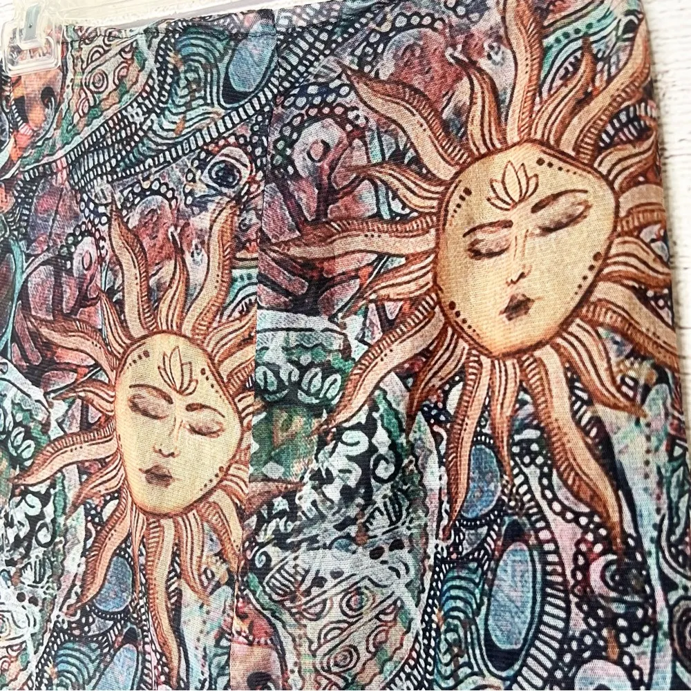 Celestial Sun & Moon Patterned Mesh Lettuce Hem A-Line Mini Skirt Size Small - Image 6