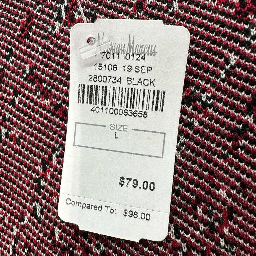 Neiman Marcus | NWT | Large | Black/Red Abstract Argyle 3/4 Sleeve Sweater Dress - Image 6